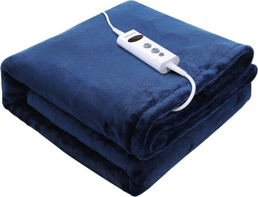 Wasbare Elektrisch Deken 180x130cm Timer & 4 Warmtestanden Warmtedeken 2 Persoons Incl. Afstandsbediening Blauw
