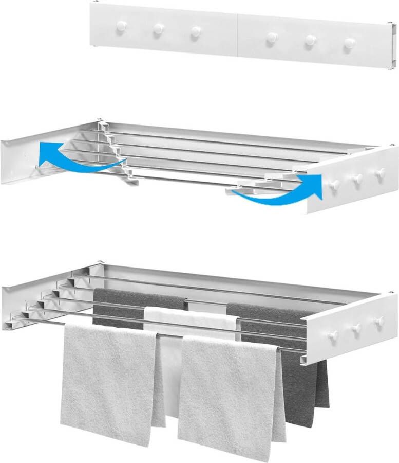 Wasdroger voor aan de wand uittrekbaar 80 cm staal (wit)