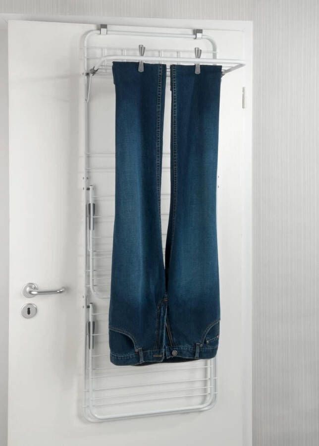 Wasdroger wasrek hangend 6 haken traploos verstelbaar metaal ABS-kunststof 51 x 142 x 41 cm