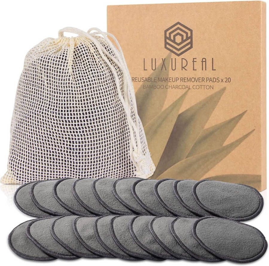 Luxureal Washable Make-Up Pads Pack of 20 Reusable Cotton Pads with Mesh Laundry Bag for all Skin Types