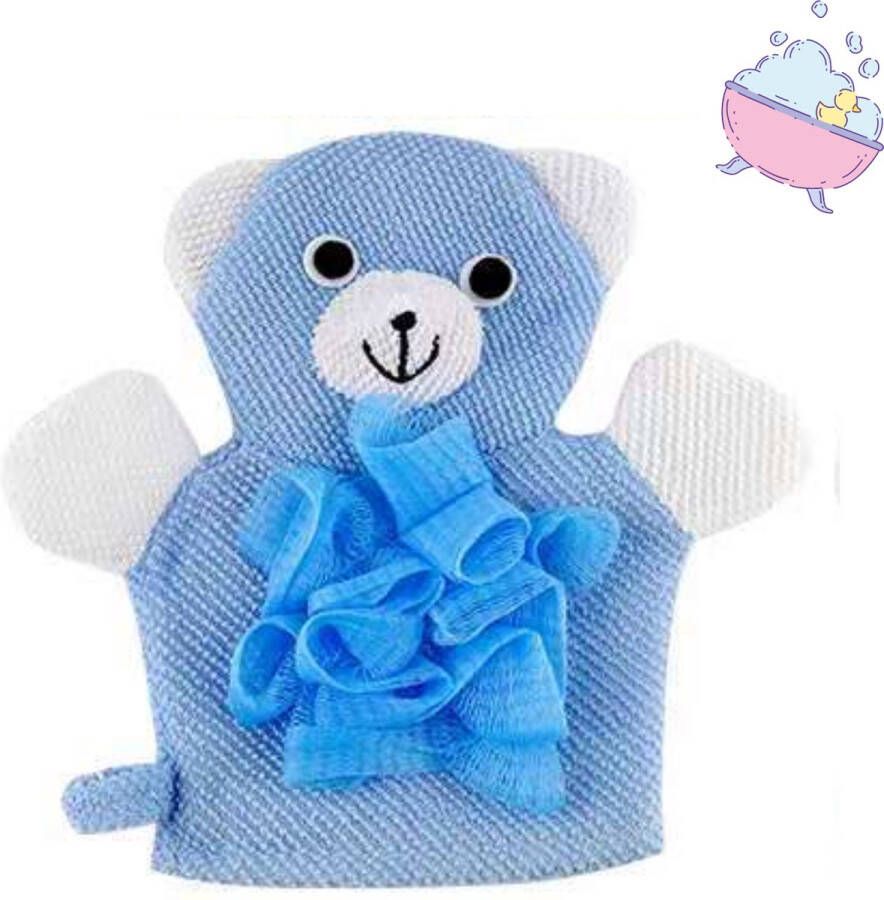 Washand met spons voor baby en kinderen Beertje Washandjes Washandschoen Badspons Douche spons Washandje Blauw