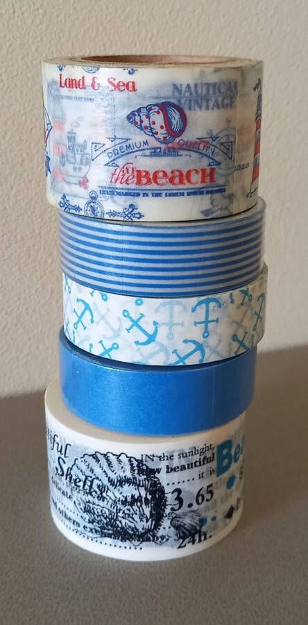 Washi Tape 5 rollen zee strand