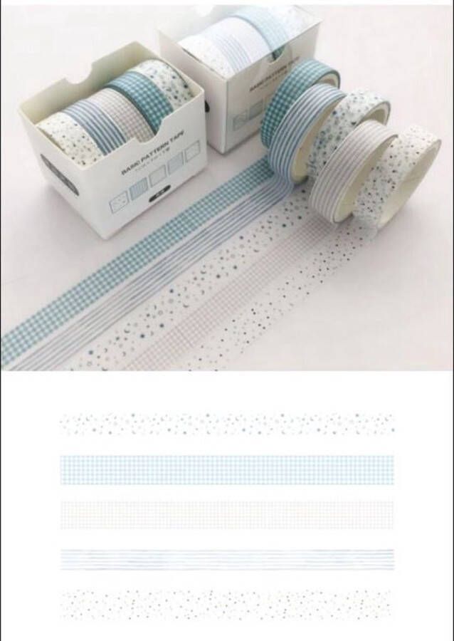 Washi tape Blauw 5 rollen decoratie masking tape 10 mm x 3 m