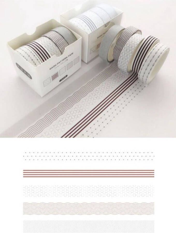 Washi tape Bruin 5 rollen decoratie masking tape 10 mm x 3 m