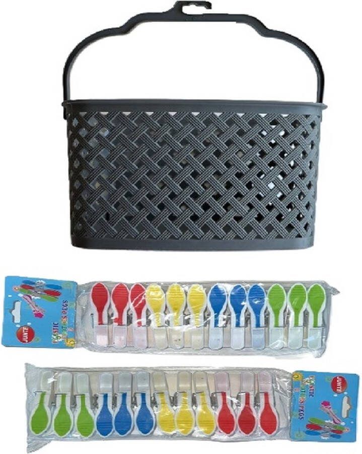 Wasknijpermand Wasknijpermandje Met 24 Wasknijpers 3 Liter 22 5 x 15 x 14 cm Grijs