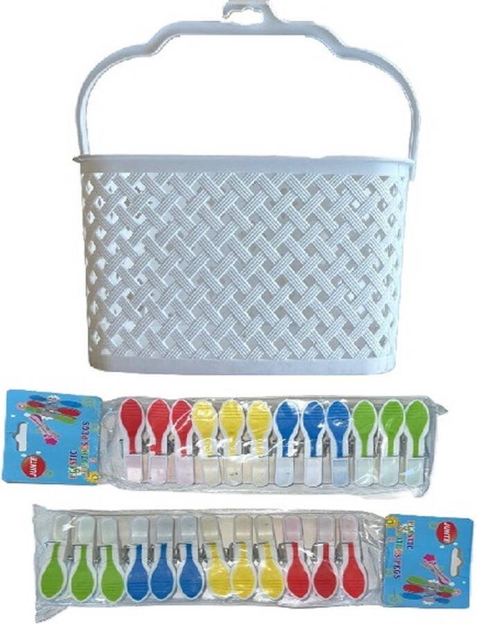 Wasknijpermand Wasknijpermandje Met 24 Wasknijpers 3 Liter 22 5 x 15 x 14 cm Wit