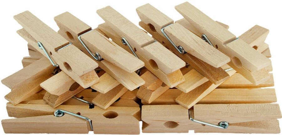 Wasknijpers 50x st naturel -7 cm hout knijpers hobby Kaartjes ophangen