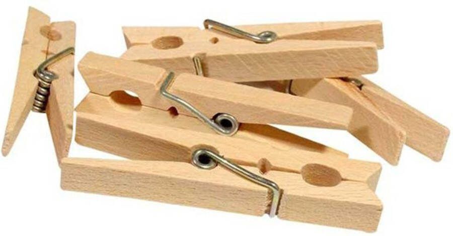 Merkloos Wasknijpers bamboe hout 48x stuks extra groot van 9 cm was ophangen Knijpers