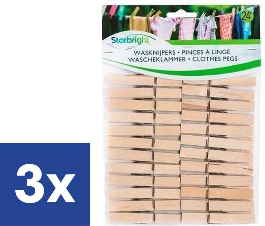 Wasknijpers Hout 3 x 24 stuks