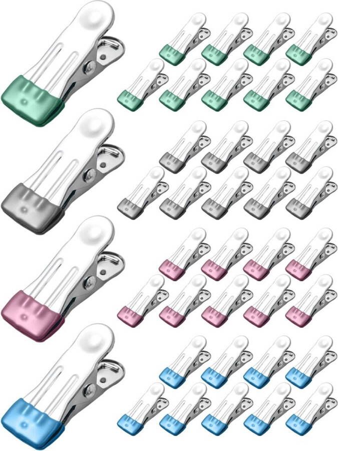 Wasknijpers roestvrij staal 40 stuks metalen klemmen voor strandhanddoek kleine wasknijpers camping metalen klemmen stabiel voor sokken handdoek levensmiddelverzegeling (blauw grijs groen
