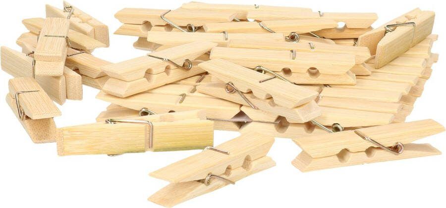 Wasknijpers voor wasgoed ophangen bamboe hout 160x stuks beige 7 cm