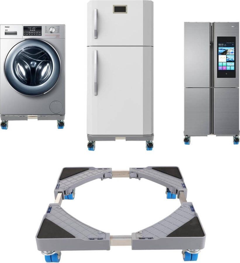 Wasmachine-onderstel met 4 vergrendelbare wielen wasmachinevoet met wielen draagvermogen 300 kg koelkastframe verstelbaar 10 cm-12 cm hoog voor droger (breedte: 41 cm-64 cm)