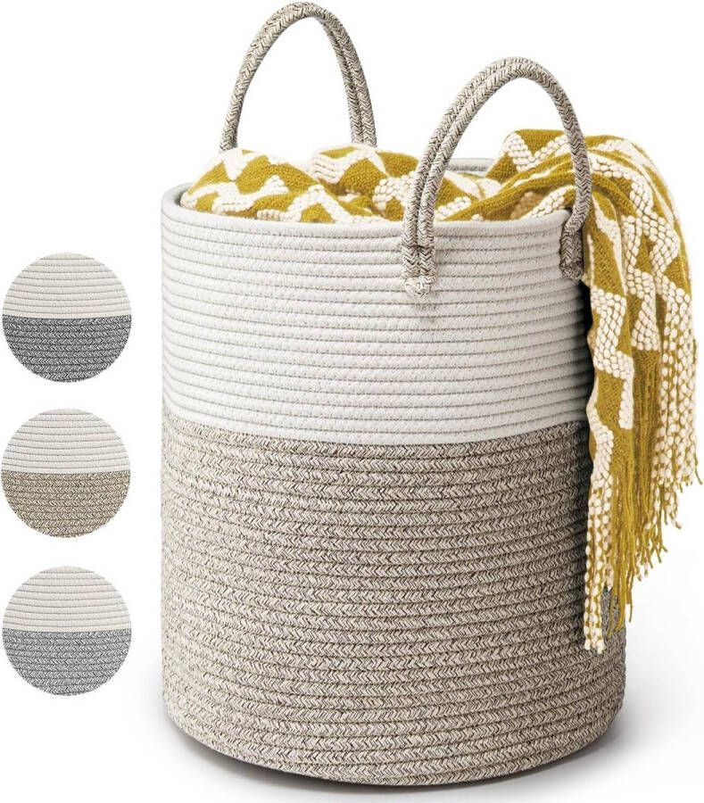 Wasmand Katoenen Touw 39L Deken Opbergmand D35 x H40 CM-Geweven-Opbergmand Gevlochten Opvouwbare Wasmand voor Thuisopslag en Decoratie (Bruin)