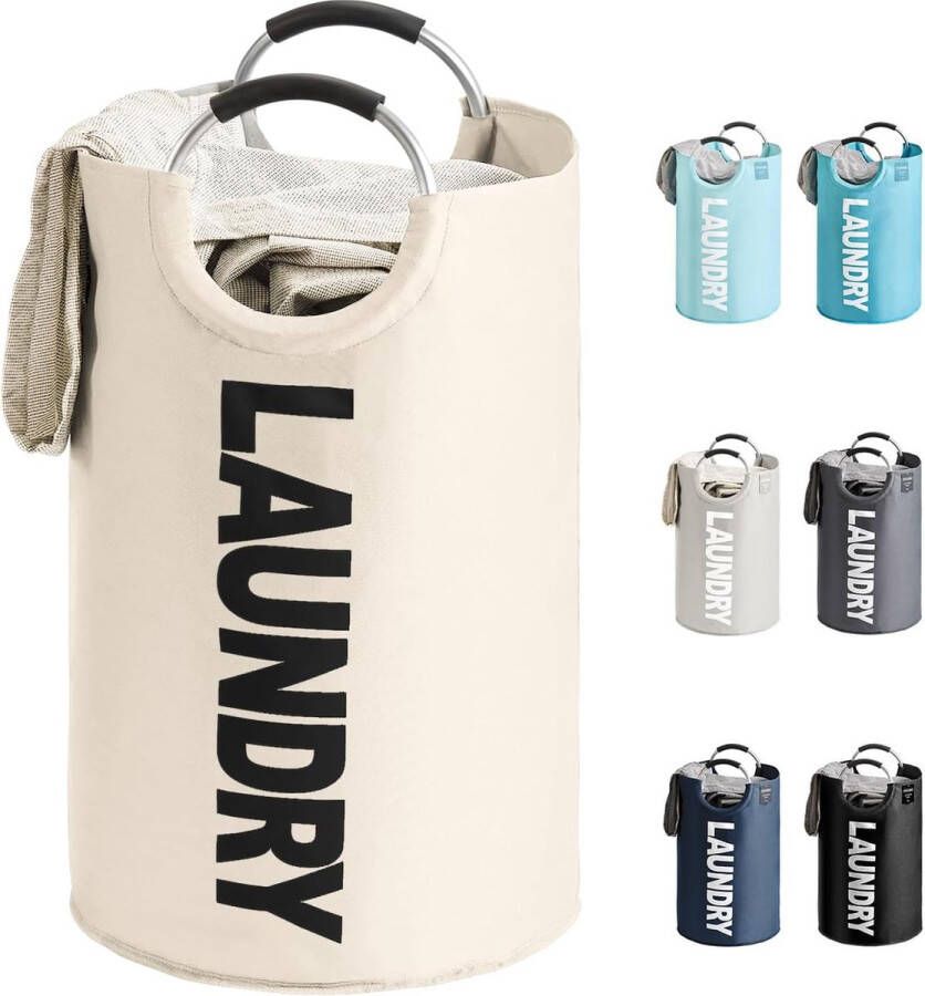 Wasmand opvouwbare wasverzamelaar waszak laundry baskets capaciteit 82 l met handvat beige