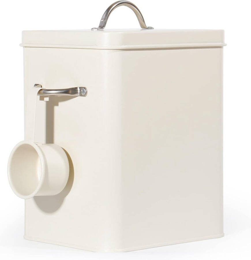 Wasmiddelopslag 6 5 L metalen waspoederdoos opbergdoos voor hondenvoer kattenvoer koffiebonen (mat beige)
