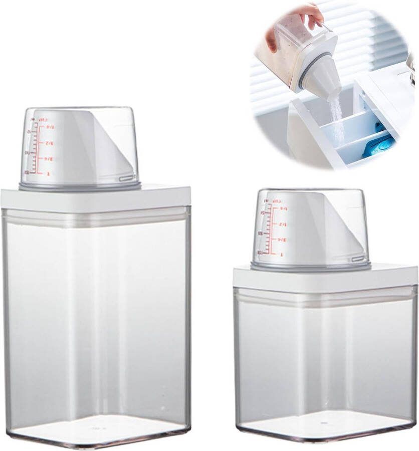 Wasmiddelopslag met maatbeker hoge capaciteit waspoeder opbergdoos herbruikbare wasmiddeldispenser transparante multifunctionele wasmiddelbox voor waspoeder wasparfum 1100 ml + 700 ml