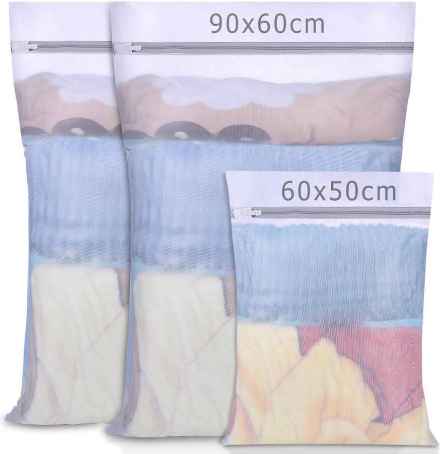 Wasnet Waszak Groot voor Wasmachine Mesh Waszak Wasnetten met Rits voor Fijne Was Ondergoed Sokken Gordijnen Fleece Dekens Beddengoed (Pack van 3)