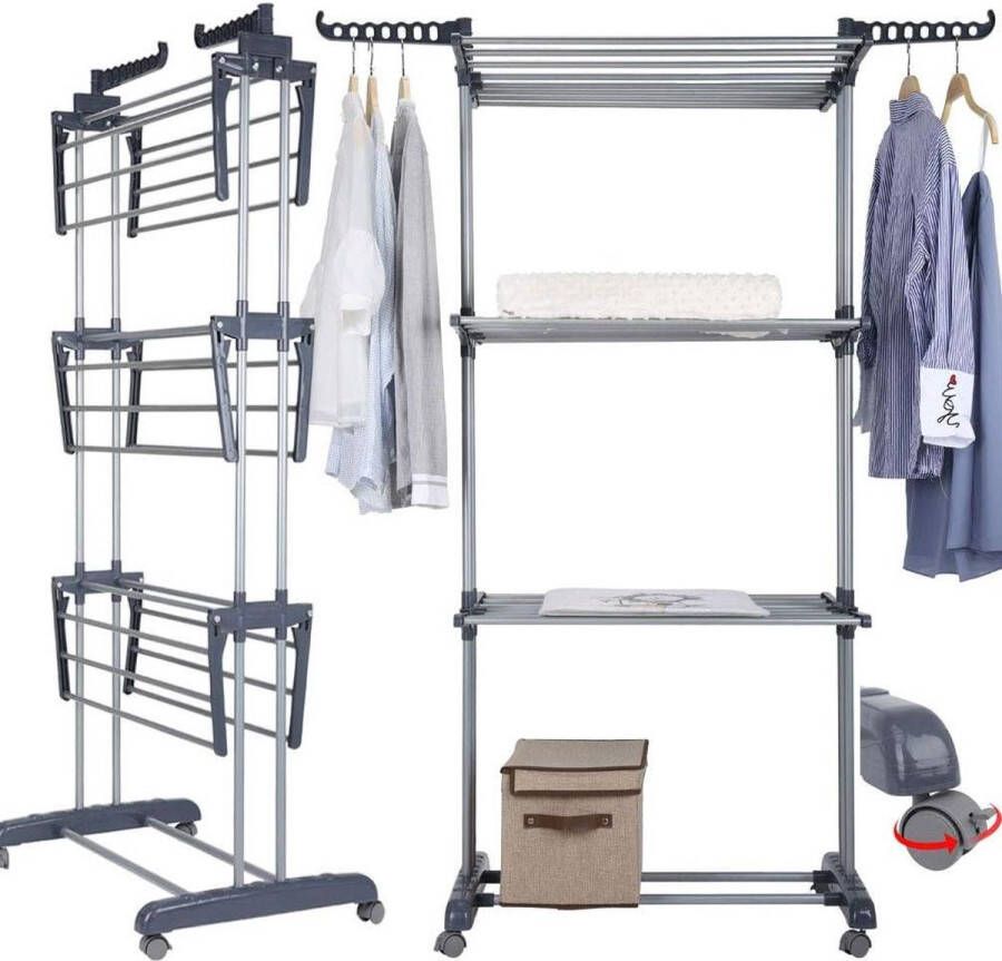 Wasrek 3 Etages 4 Parkeerrem Wielen Roestvrijstalen Buizen 38 KG Capaciteit 172 x 72 x 50cm