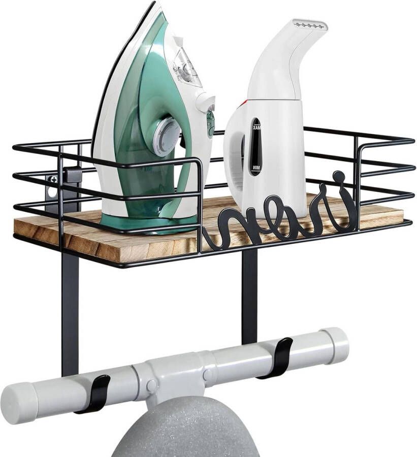 Wasruimte Strijkplank Hanger IJzer Houder Strijkplankhouder met grote opbergbare houten basismand Strijkplank