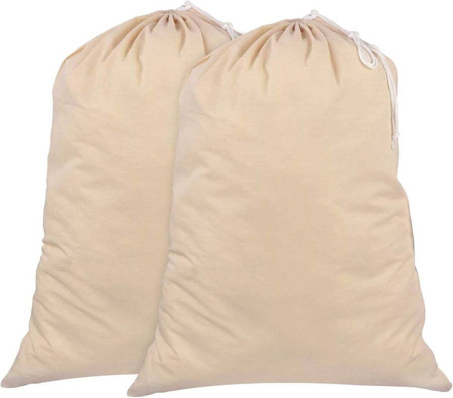 Waszak set van 2 71 x 91 cm 100% katoen duurzame waszak met trekkoord 75 l extra grote opvouwbare waszak Oeko-Tex-gecertificeerde waszak