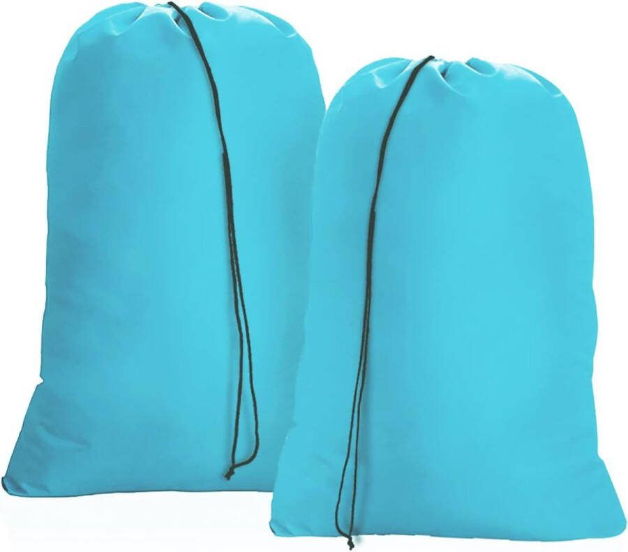 Waszak voor op reis vuile was wasverzamelaar met koordsluiting nylon waszak opvouwbare opbergzak kledingtas voor slaapzaal en reizen wasruimte blauw 60 x 80 cm (2 stuks)