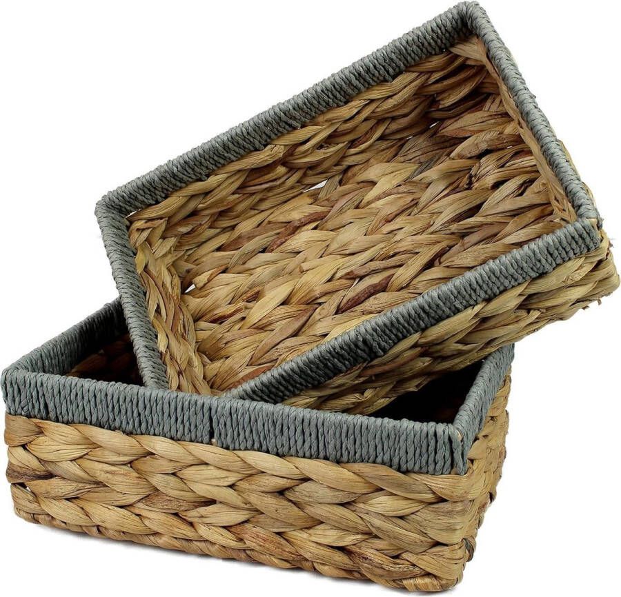 Water Hyacinth Small Storage Baskets Natural Grey Wicker Shelves Decorative Gift Box Bathroom Mini Tray Makeup Organiser Kitchen Storage Medium 28cm 2x Baskets
