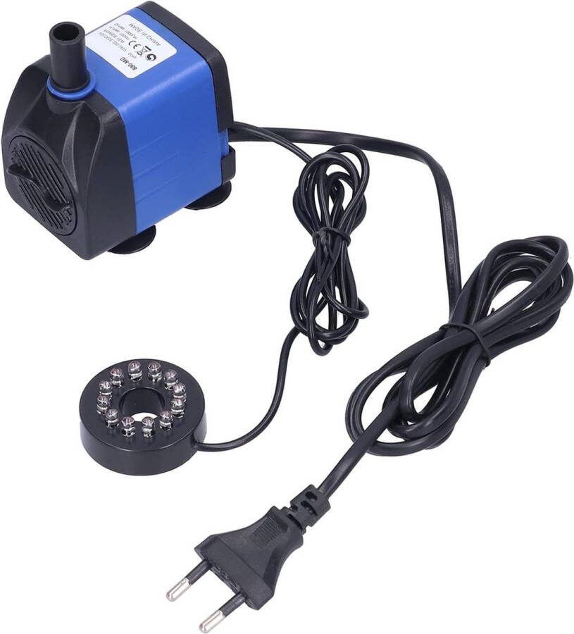 Water Pump Blue Plastic Ultra Quiet Fountain Pump with Submersible Pump- 3-in-1 Application 7-Color LED Light for Aquarium Pond Sculpture- Hydroponics EU Plug 220V (1000L H 15W)