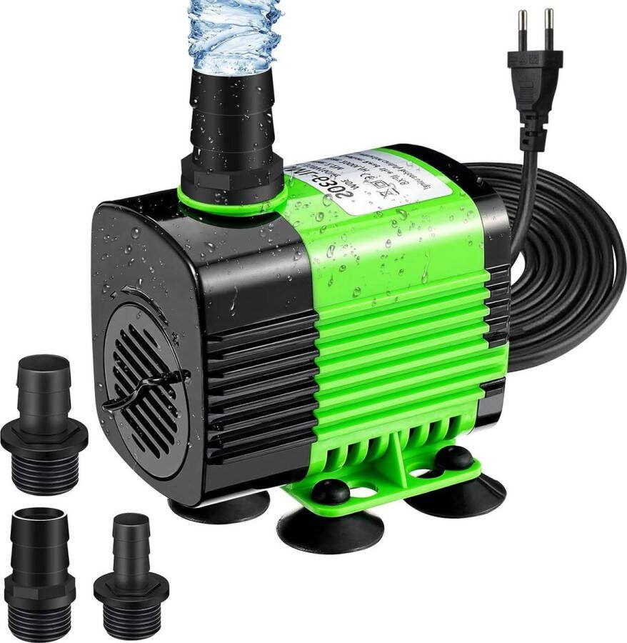 Water Pump Submersible Pump 30 W Mini Water Pump for Aquarium Fountain Garden Ultra-Quiet Submersible Pump with 3 Nozzles 4 Suction Cups Cable 1.9 m