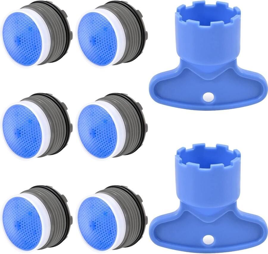 Waterbesparende Perlator M18 x 6 stuks Beluchter Kraan met Montagesleutel Kraanzeefje voor Kranen inclusief Demontagesleutel Verwijderingsgereedschap Blauw