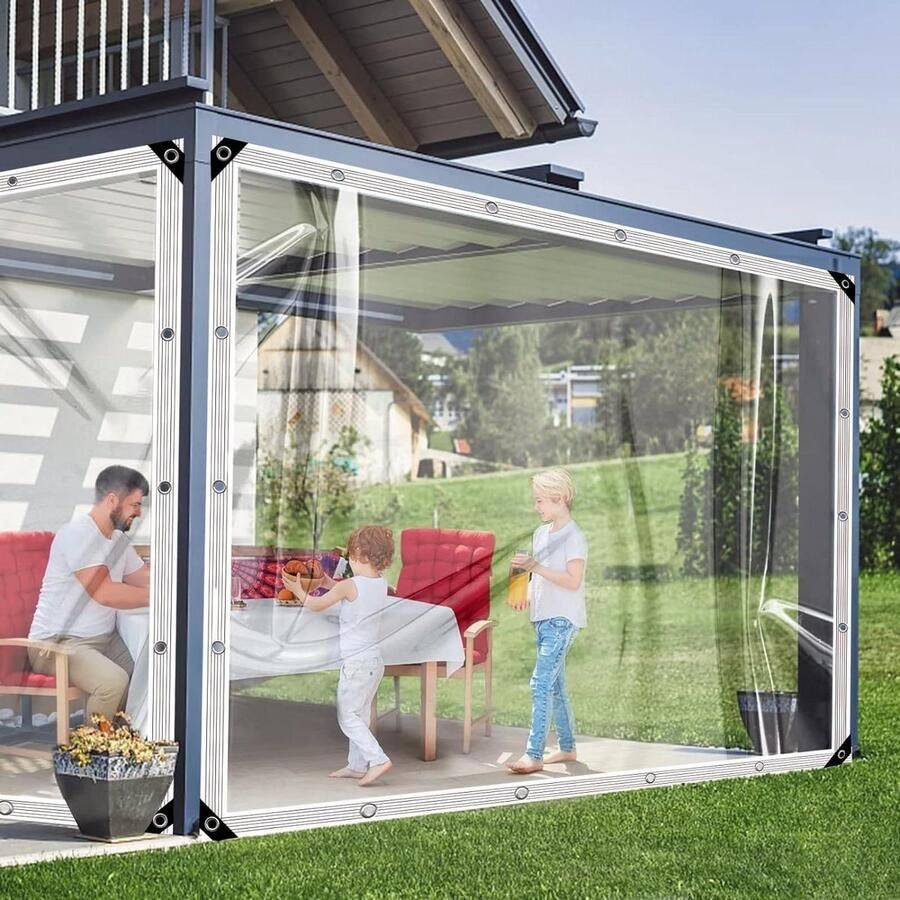 Waterdicht transparant pvc-zeil met inslagringen voor tuin-paviljoen-dekzeil 3x3 m voor planten-barbecue-broeikas-hondenhok 02 mm verdikt 450 g m scheurvast en duurzaam transparent tarp