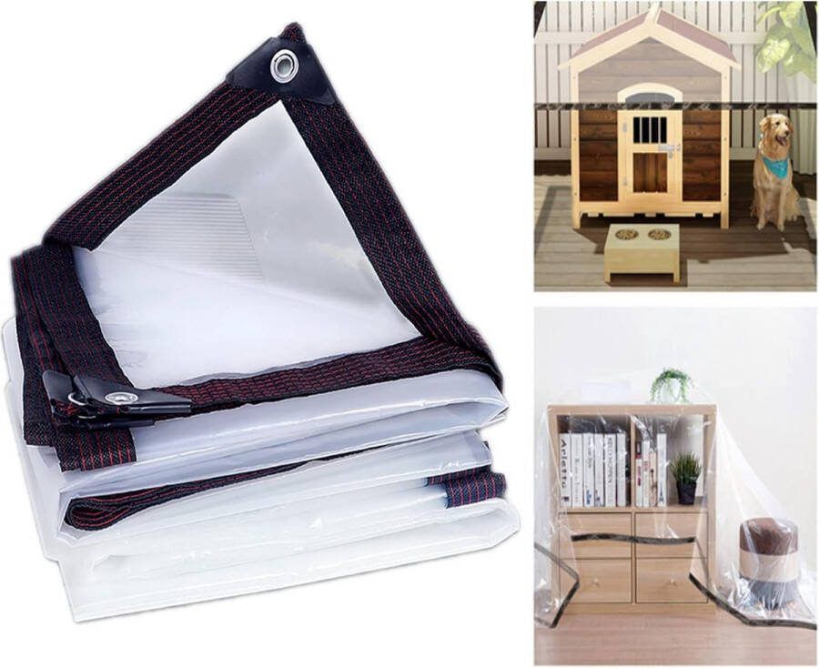 Waterdicht transparant zeil met ogen afdekzeil bouwfolie regenbescherming windscherm multifunctioneel waterdicht zeil tarp voor balkon plantenkas tuin inclusief zeilspanners (2 x 2 m)