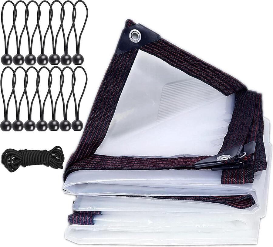 Waterdicht transparant zeil met ogen afdekzeil bouwfolie regenbescherming windscherm multifunctioneel waterdicht zeil tarp balkon plantenkas tuin zeilspanners 2 x 4 m