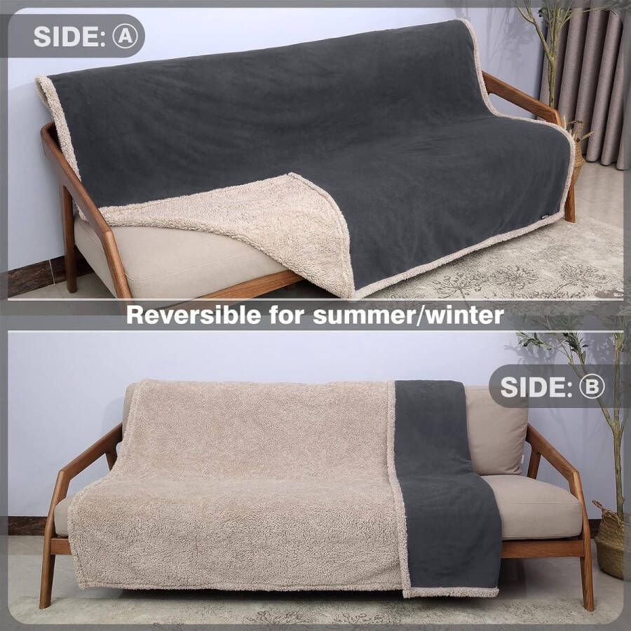 Waterdichte beddeken wasbare bankhoes bedbeschermer fleece warme sherpa-deken voor varen camping autostoeltje 203 x 152 cm grijs