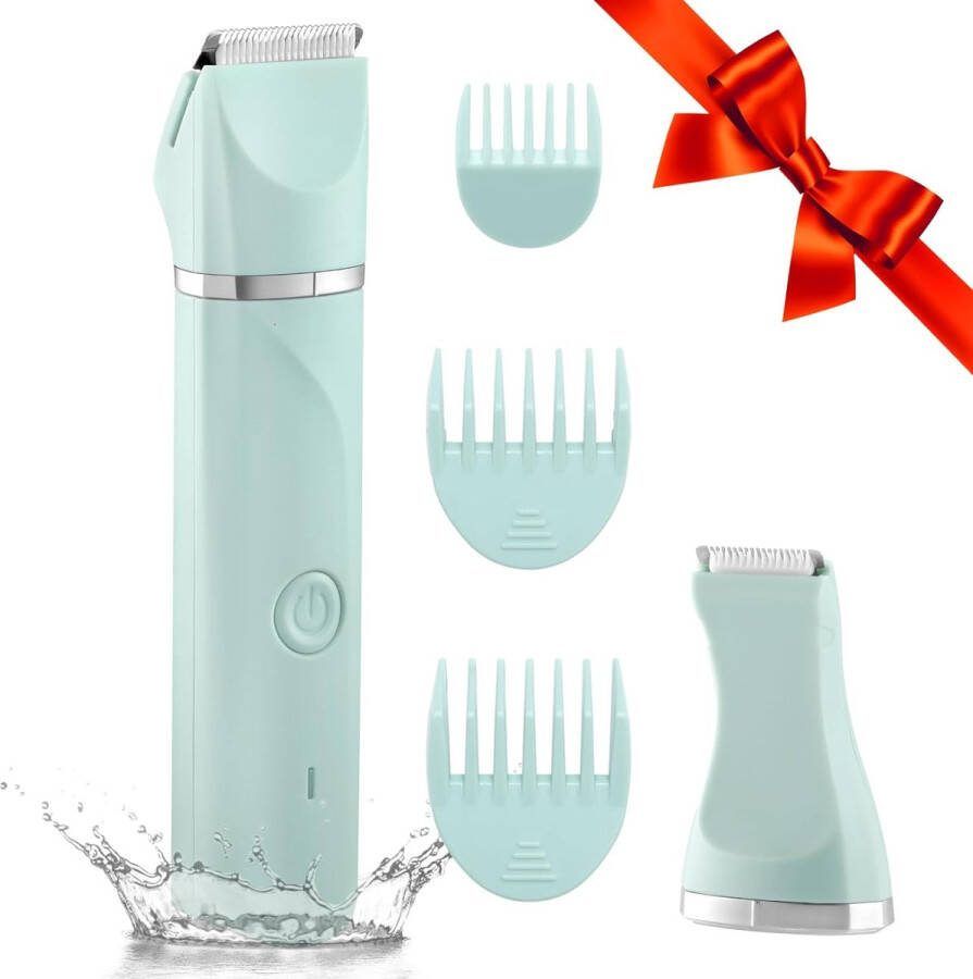Waterdichte Bikini Trimmer Vrouwen Elektrische Scheermes voor Bikini Benen Schaamhaar Oplaadbaar Elektrisch Scheerapparaat voor Vrouwen Ontharing met Snap-in Keramische Bladen IP7X Wasbare Hoofd Nat en Droog Gebruik Groen