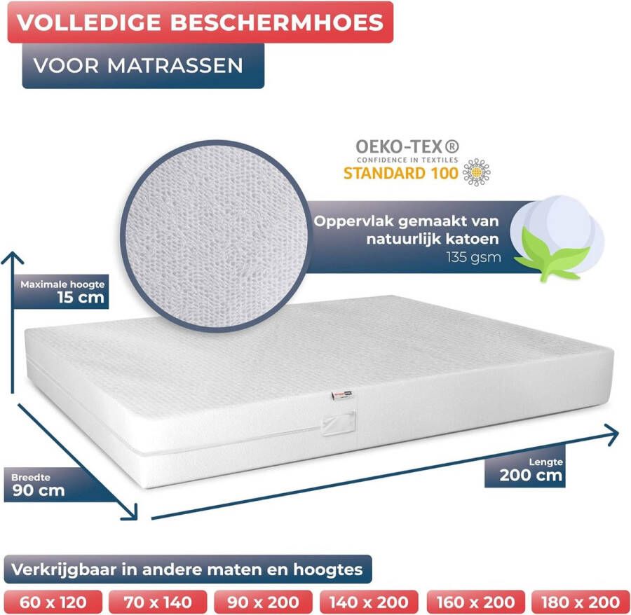 Waterdichte Matrashoes Integrale anti-allergeen en -mijt hoes Matrasbeschermhoes zonder chemicaliën Zacht en comfortabel katoenen oppervlak OEKO-TEX 100-14 Maten Beschikbaar