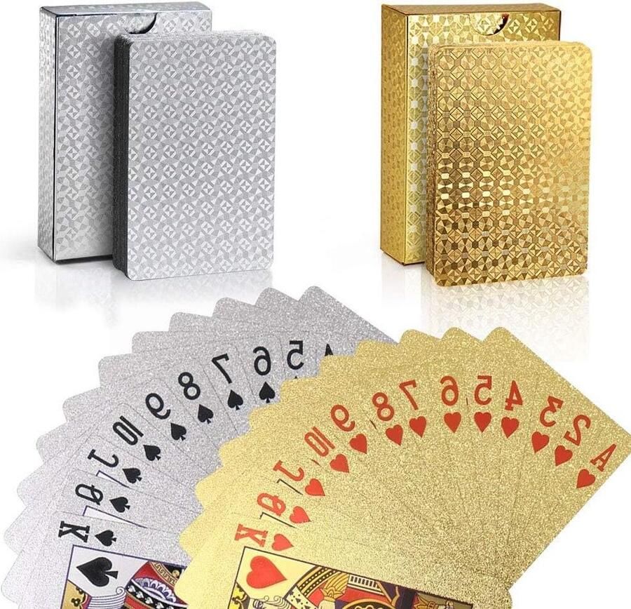 Waterdichte pokerkaarten 2 stuks met geschenkdoos familiefeest goudfolie en zilverfolie Pokerset