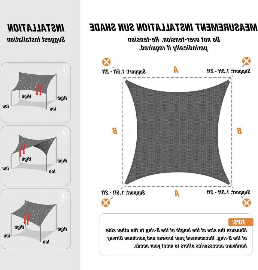 Waterdichte rechthoekige luifel 3 x 4 m hoge dichtheid waterdicht 95% uv-bescherming terras tuin pergola antraciet Shade Sail
