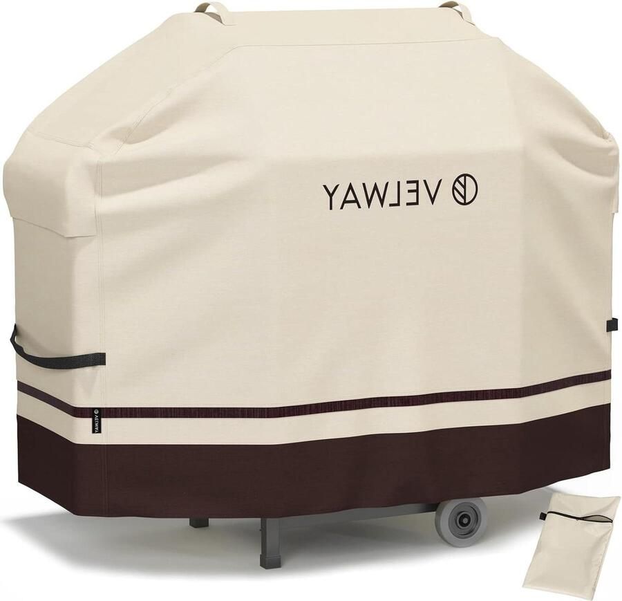 Waterdichte robuuste BBQ-afdekking voor grote gasbarbecues UV-bestendig Winddicht Bescherming tegen alle weersomstandigheden Met ventilatieopeningen 145 x 61 x 117 cm Ivoor