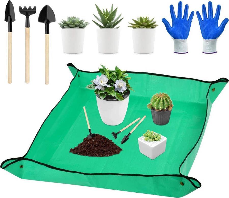Waterdichte tuinmat plantenmat tuinmat waterdicht plantenonderlegger planten ompotmat tuinwerkonderlegger opvouwbaar voor verpot vetplanten zaailingen (100 x 100 cm groen)