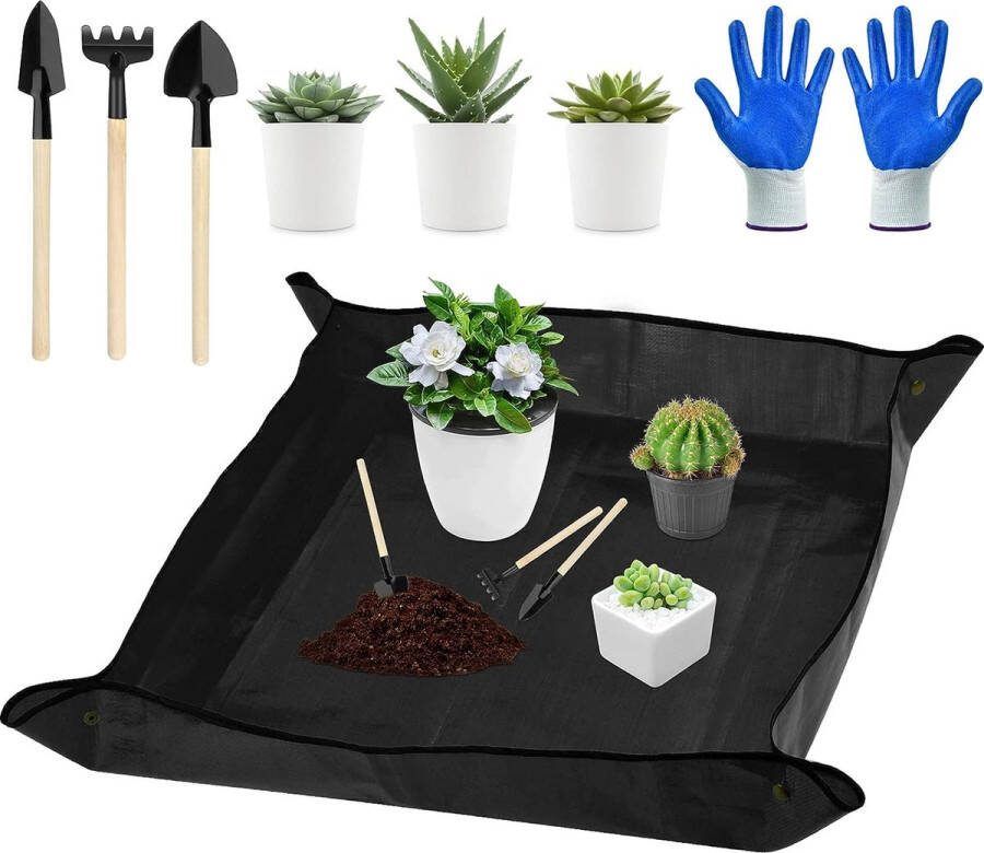 Waterdichte tuinmat plantenmat tuinmat waterdicht plantenonderlegger plantenompotmat tuinwerkonderlegger opvouwbaar voor verpot vetplanten zaailing (68 x 68 cm zwart)