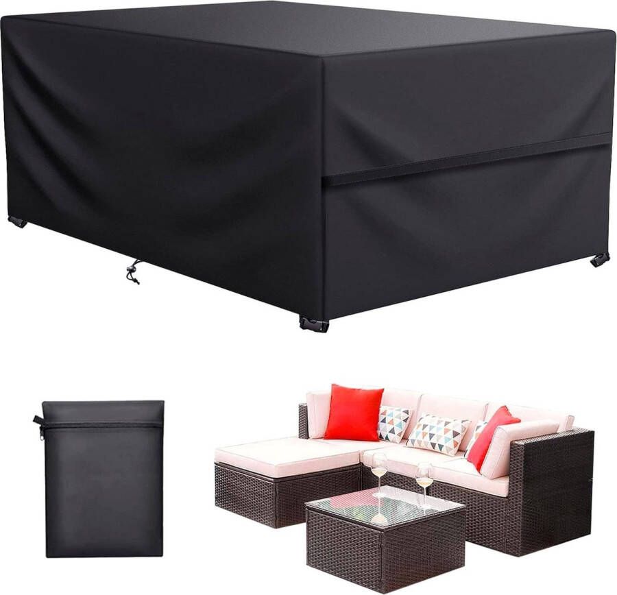 Waterdichte Tuinmeubelhoezen Terrasmeubelhoezen Waterdicht Heavy-duty 600D Oxford Rechthoekig Winddicht UV-bestendig Buitentafelhoes Zwart 280 x 180 x 90 cm