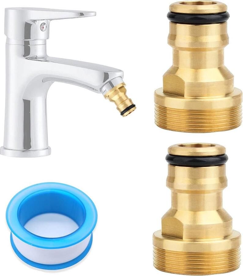 Waterdief Universele kraanaansluiting Mengkraan PTFE afdichtband 5 meter Slangadapter Slangkoppeling Snelkoppeling Tuinslangaansluiting Buitendraad Goud Waterdief