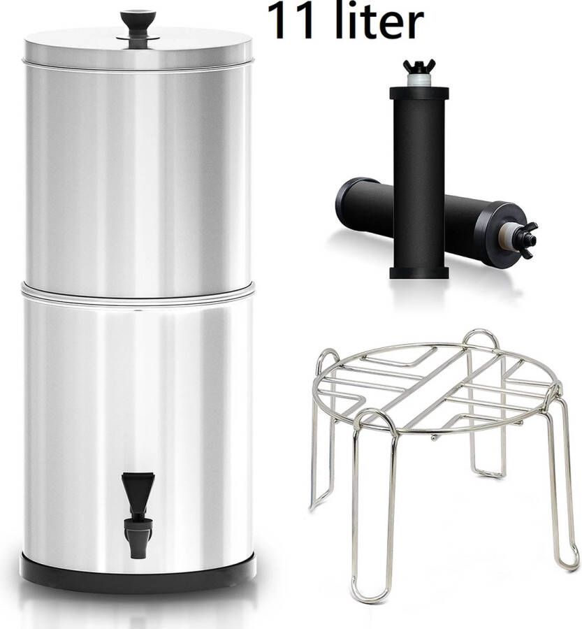 Waterfilter Inclusief Standaard en Filters Zwaartekracht Waterfilter Systeem RVS Waterfilter Survival 11 liter