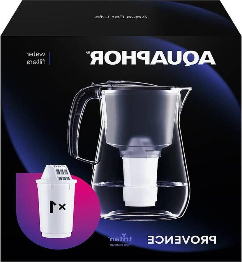 Waterfilterkan Provence Zwart incl 1 A5 filter I Karaf voor 42 liter I Grote waterfilter in glasachtige stijl I Vermindert kalk en chloor I Tafelwaterfilter met korting waterfilter kraan