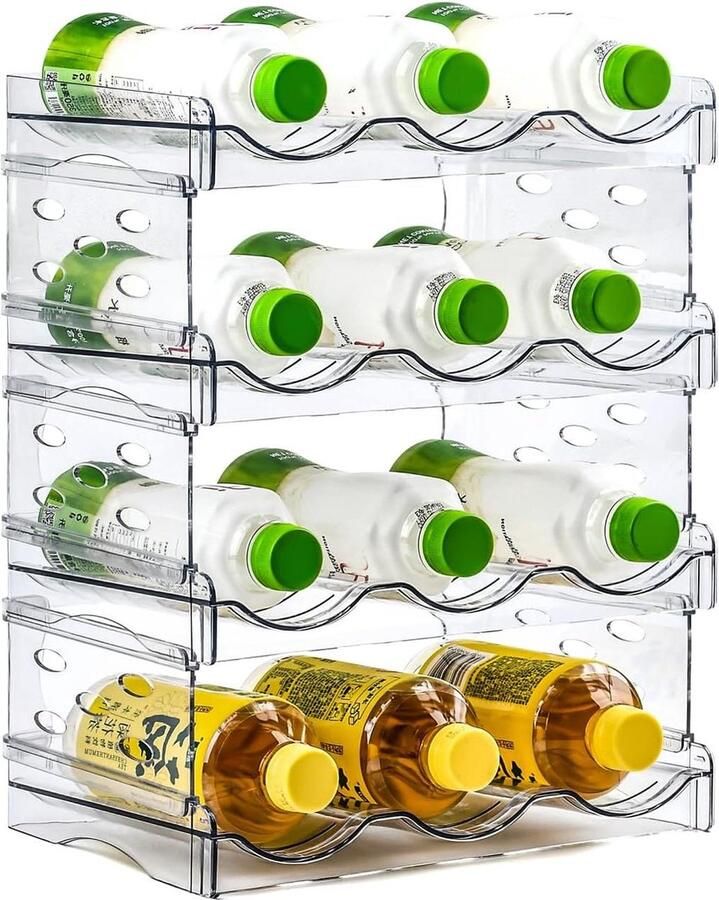 Waterflesorganizer stapelbaar waterfles opslaghouder voor kast koelkast keuken 4 stuks (geschikt voor 12 flessen) water bottle organizer