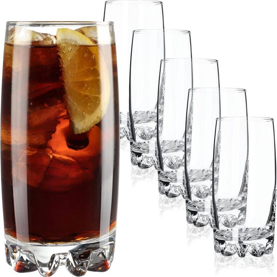 Waterglazen set van 6 drinkglazen sapglazen van glas robuuste glazen voor water sap tuin feest bier universele glazen cocktailglazen drankglazen (Nadia 365 ml)