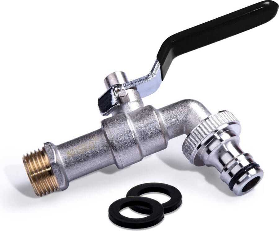 Watergo Premium 1 2 of 3 4 inch kraan messing kogelkraan gebruik in de tuin of huishouden uitlaatkraan aansluitslang regenton wasmachine + gratis slangaansluiting en e-book (mogelijk niet in het Engels) 1 2 Zwart
