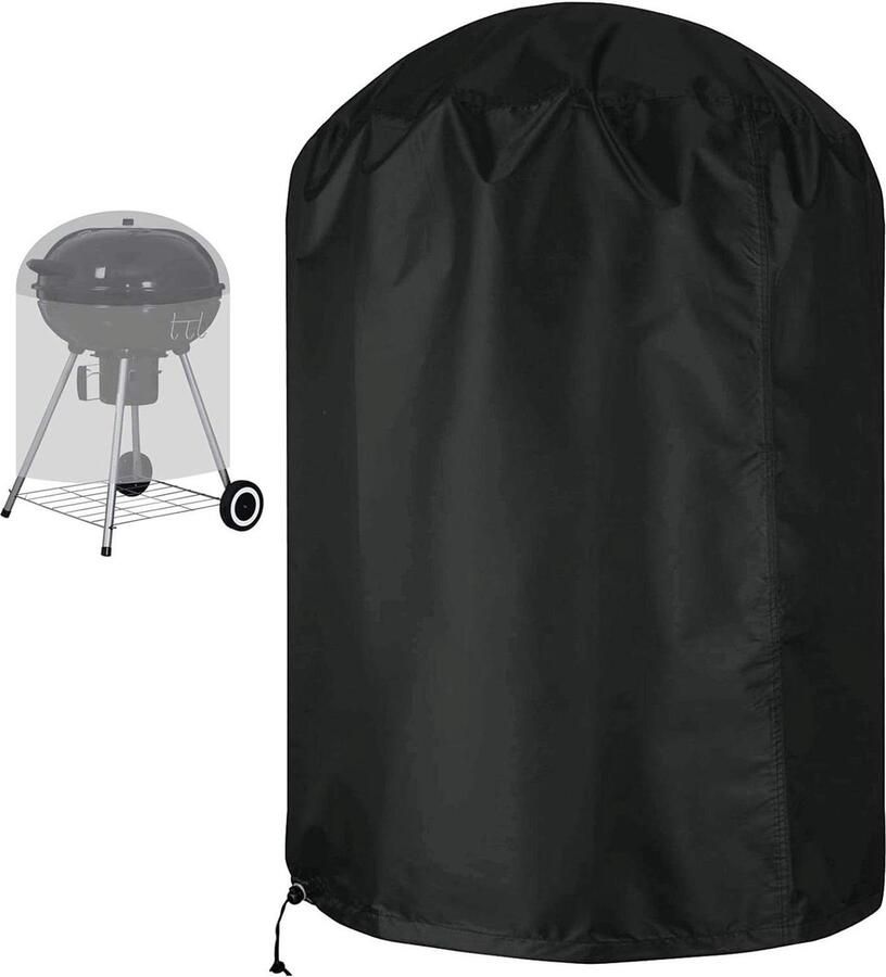 Waterkoker Cover Waterdichte BBQ Hoes Ronde Barbecue Hoes Rip-proof 420D Oxford Stof Anti-UV Grill Hoes met Winddicht Zijband Zwart (Φ70x96cm) BBQ hoes rond