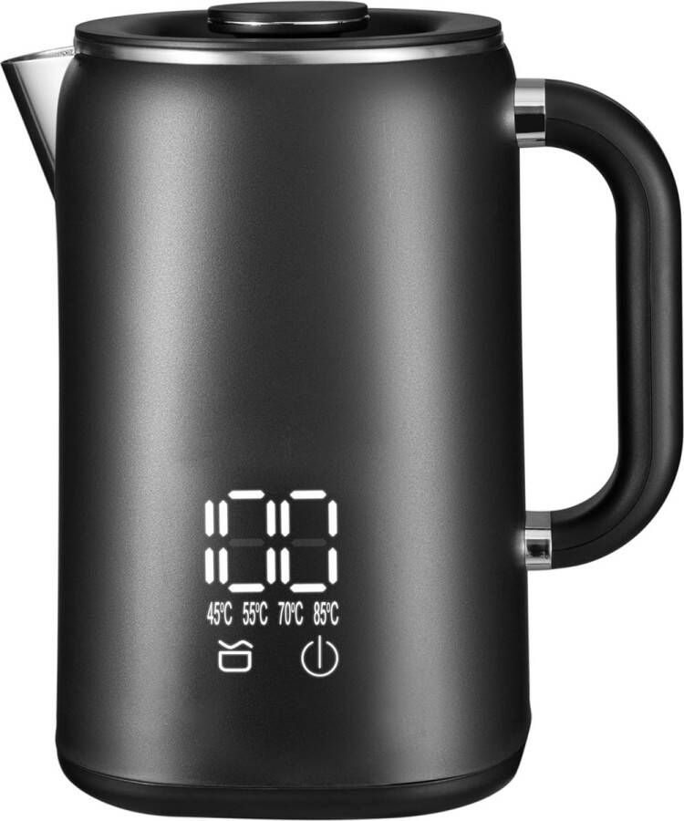 Waterkoker Roestvrijstalen waterkoker met temperatuurbehoud 1 7 liter temperatuurregeling 45-100 °C roestvrijstalen theekoker met thermostaat en touch-display anti-vingerafdruk BPA-vrij zwart