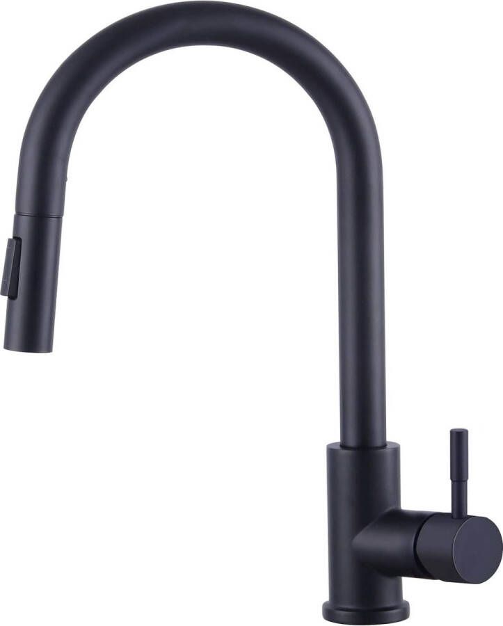 Waterkraan keuken zwart hoge druk keukenkraan uittrekbaar 360° draaibaar eengreepsmengkraan keuken met douche 2 waterstraalsoorten hoge boog mengkraan keuken spoelbakarmatuur roestvrij